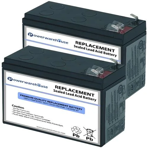 Two black rectangular 12V lead-acid battery cartridges labeled RBC17