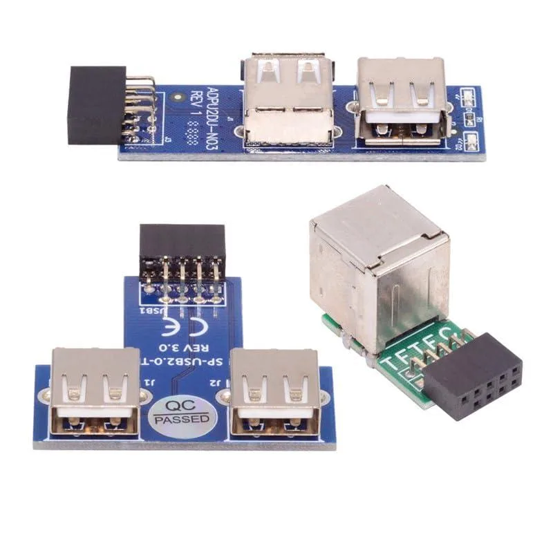 Fervit Fervit 3pcs USB 2.0 9-Pin to Dual USB Female Adapter Set (Angled, Vertical, Horizontal) 480 Mbps — product photo