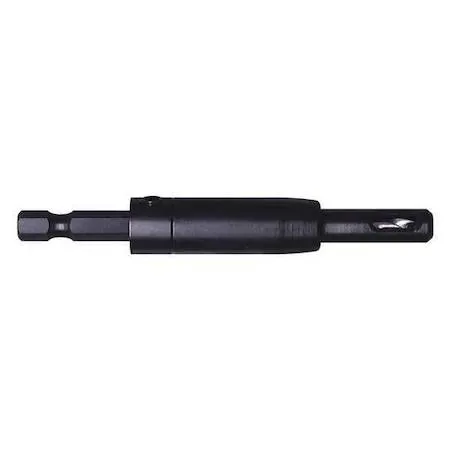 Silver cylindrical self-centering hinge drill bit with 1/4-inch hex shank and replaceable high-speed steel tip