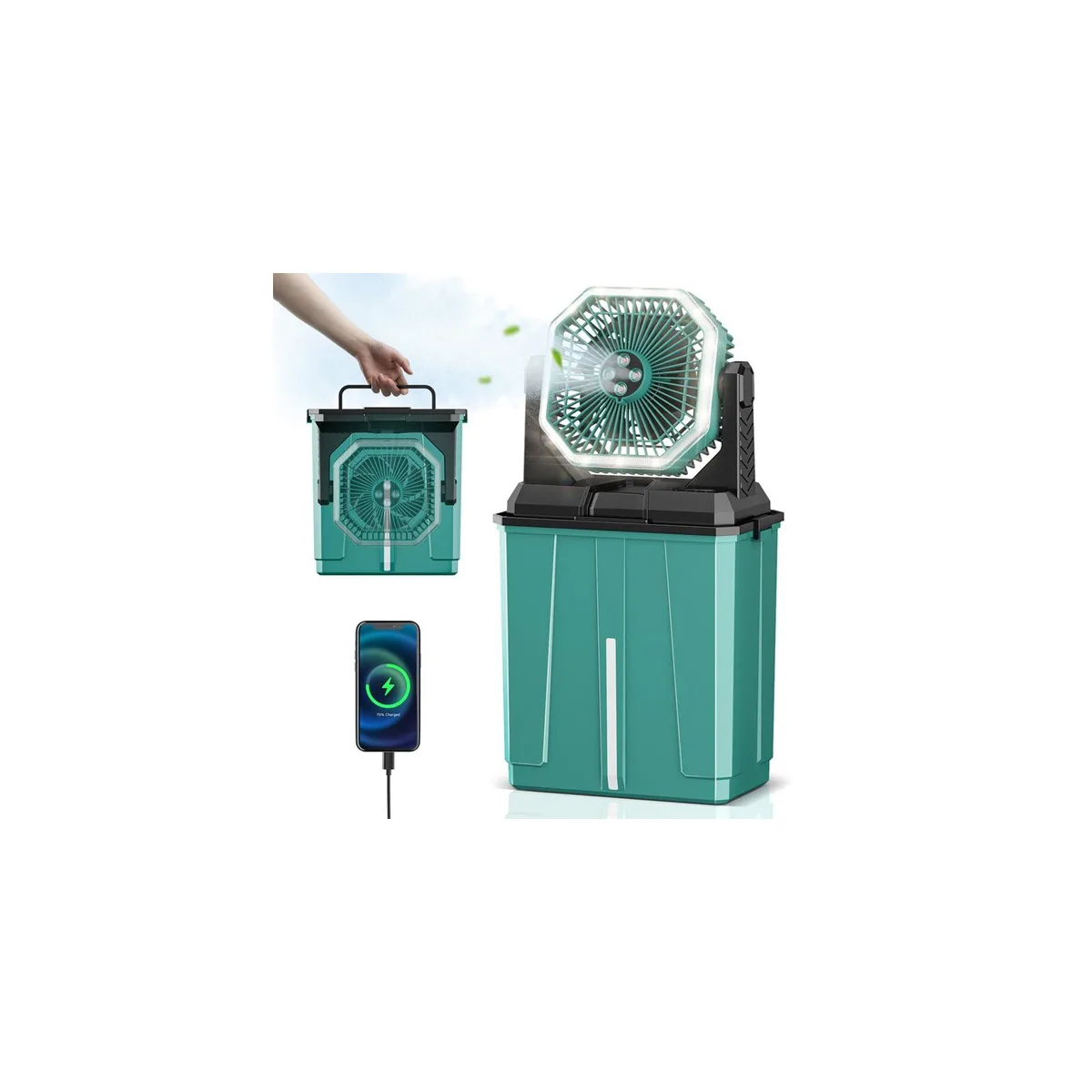  Allsion Rechargeable Misting Fan 24000mAh 8L Water Bucket Blue-Green — product photo
