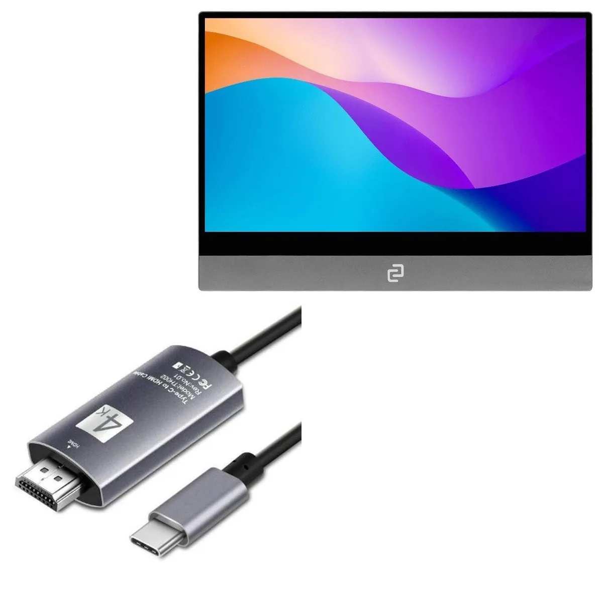 Boxwave BoxWave USB-C to HDMI Cable for Espresso Display 15 Touch V2 - 2 in 1 accessory — product photo