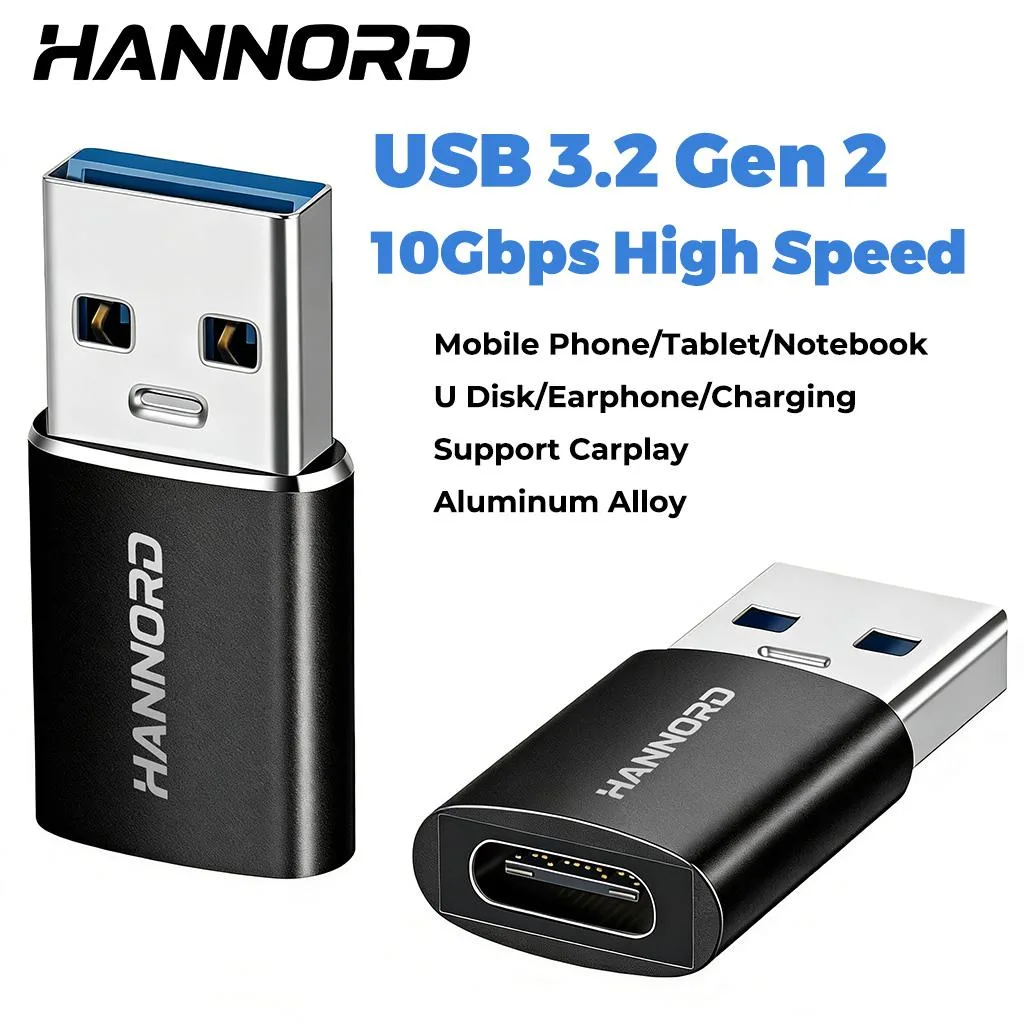 HANNORD HANNORD USB 3.2 Type A Male to USB-C Female Adapter 10Gbps 3A Black 2Pack — product photo
