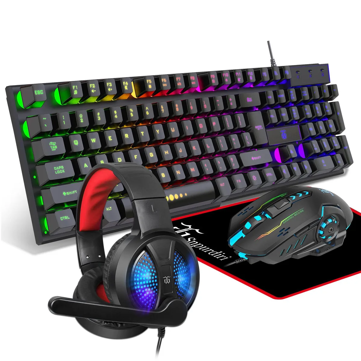  DGG Gaming Keyboard Combo 104 keys RGB Headset Mouse Pad — product photo