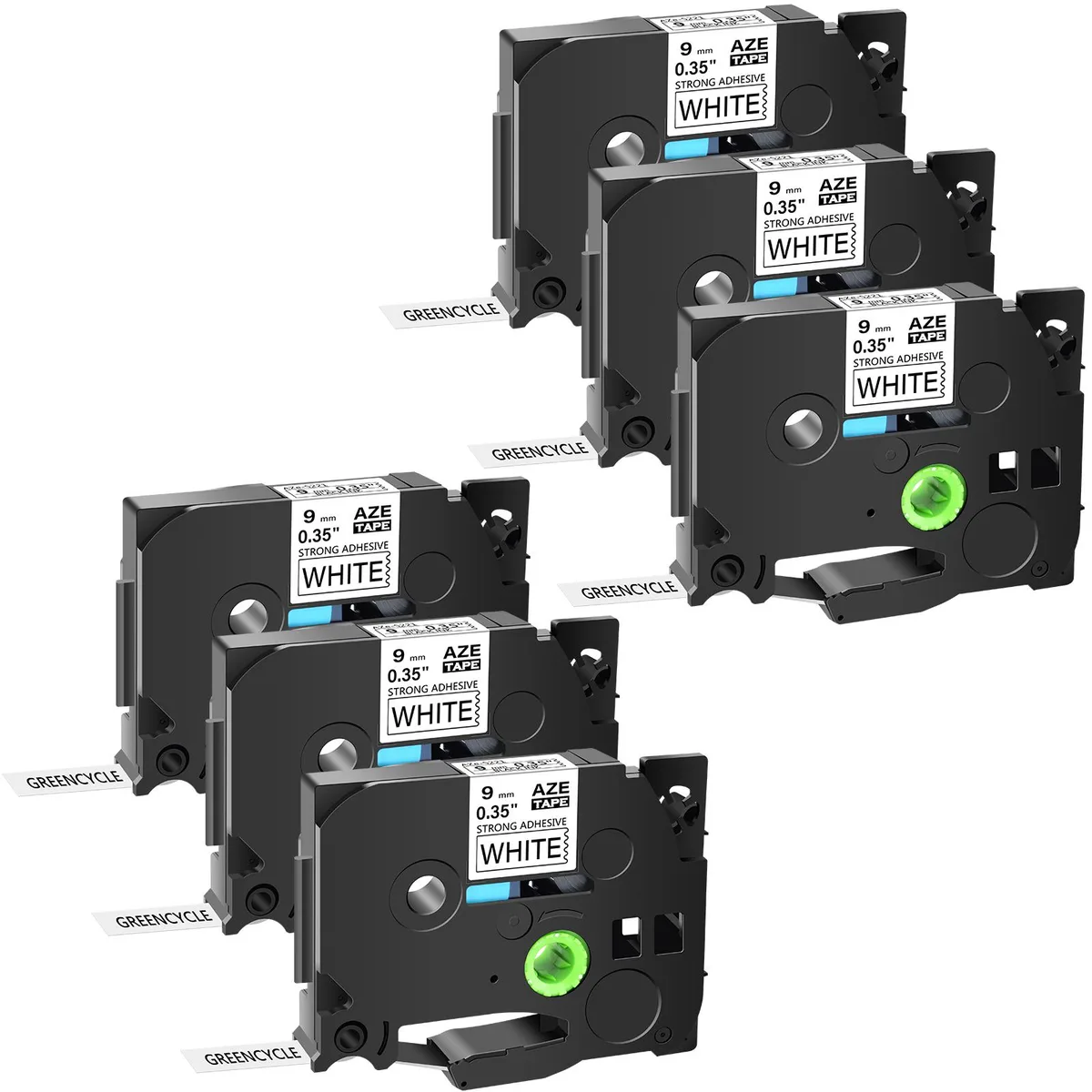 GREENCYCLE GREENCYCLE AZE-S221 label 6 pack 9mm black on white — product photo