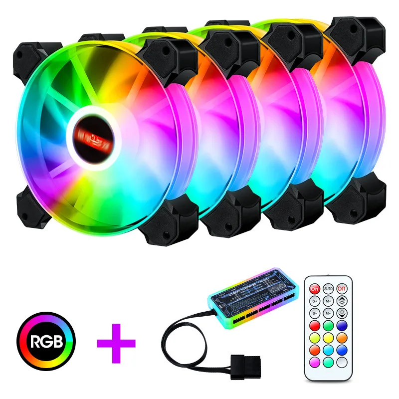 Hitoor Hitoor 120mm RGB Case Fan 4-Pack 38CFM RF Remote — product photo