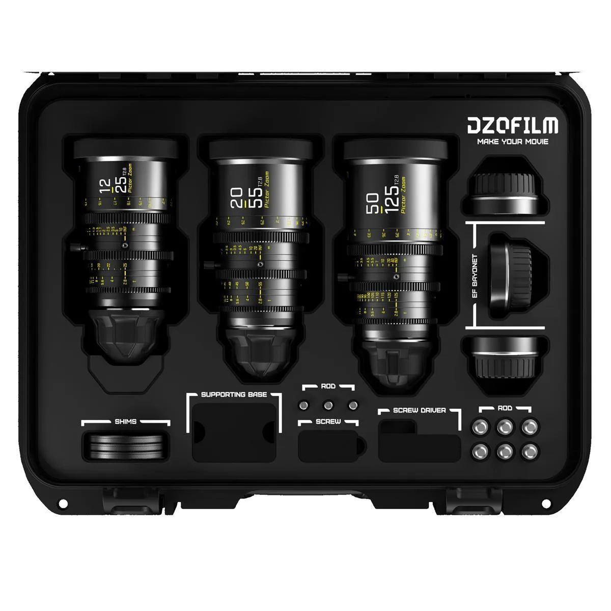 DZOFILM DZOFILM Pictor Zoom 12-25/20-55/50-125mm T2.8 Parfocal Cine 3-Lens Kit PL/EF Black — product photo