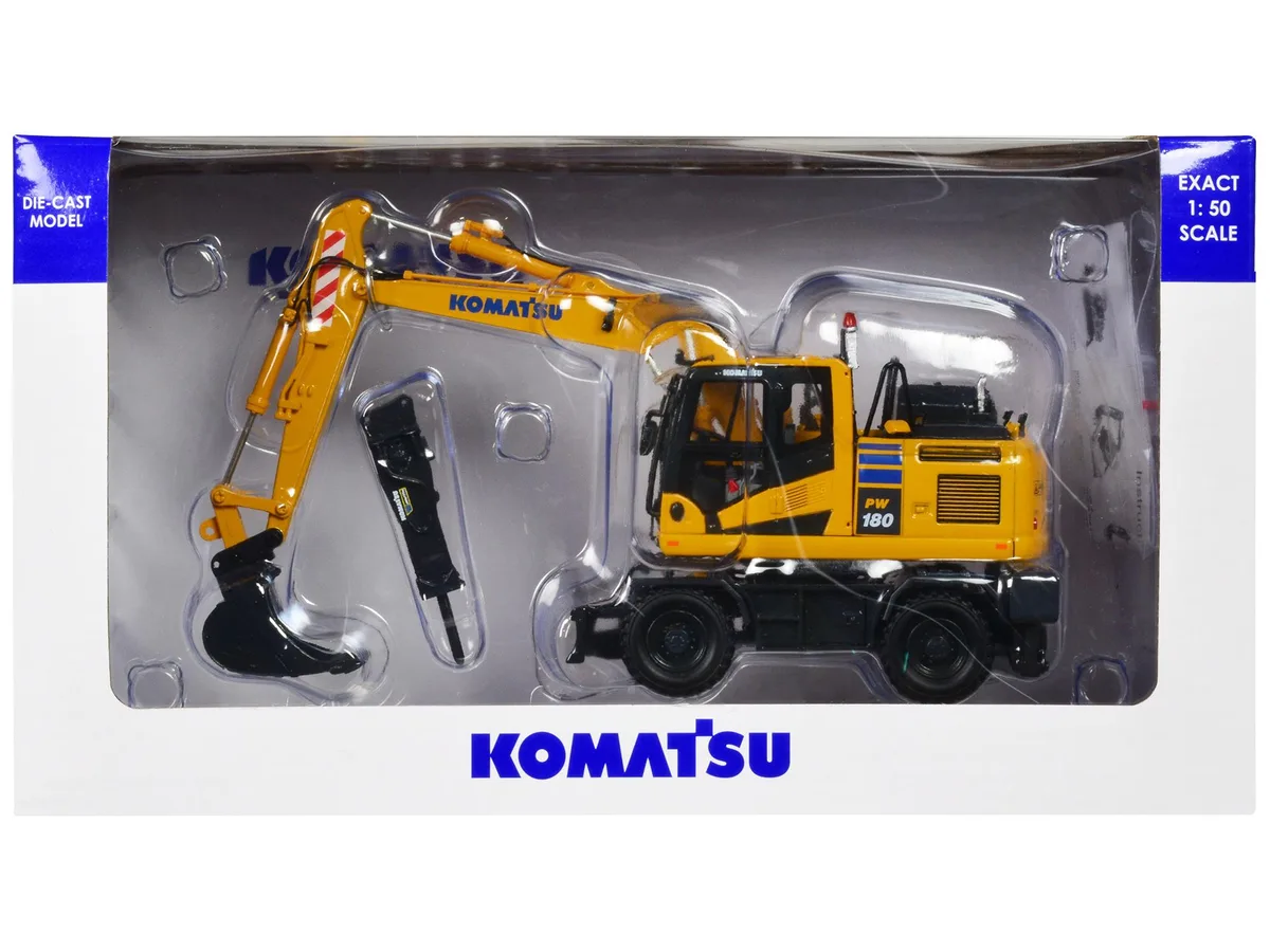 UNIVERSAL HOBBIES UNIVERSAL HOBBIES Komatsu PW180-11 Excavator 1/50 Diecast with Bucket &amp; Breaker — product photo