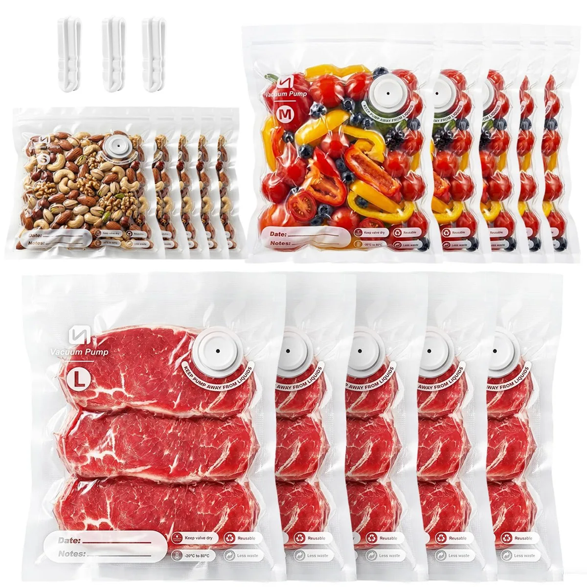  ShinePick Vacuum Sealer Bags 15 pcs 3 sizes white — product photo