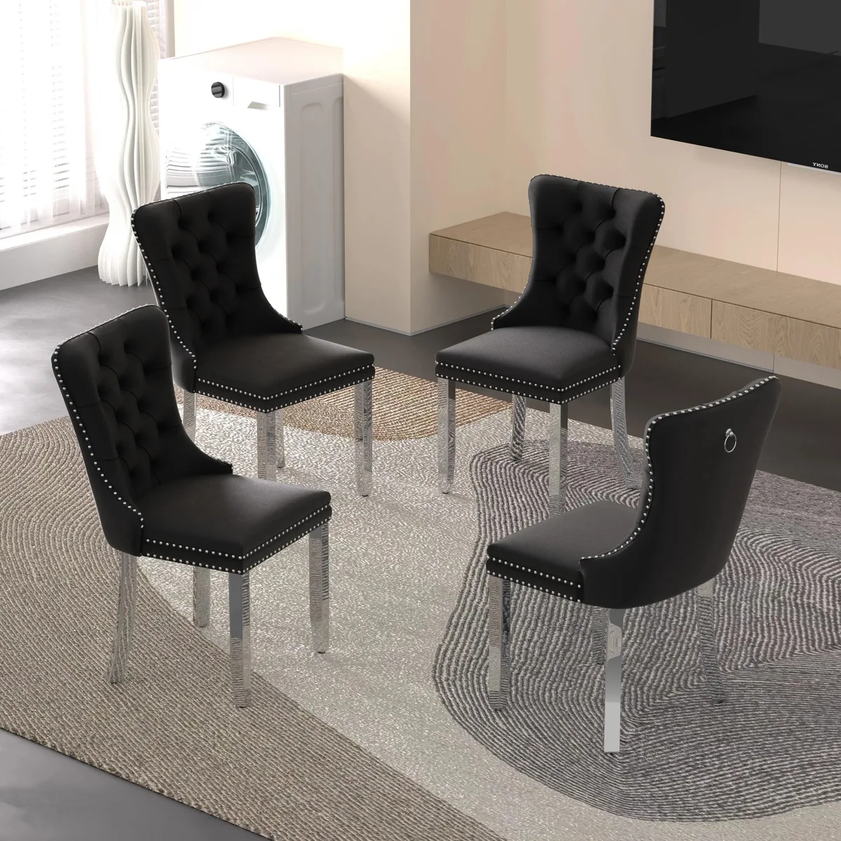 Sumdeal Sumdeal Velvet Dining Chairs Set of 4 Black Silver Legs — product photo