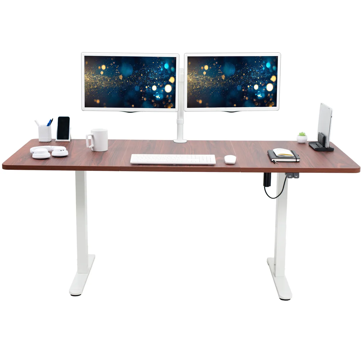 VIVO VIVO Electric 71 x 30 Standing Desk Dark Walnut White Frame — product photo