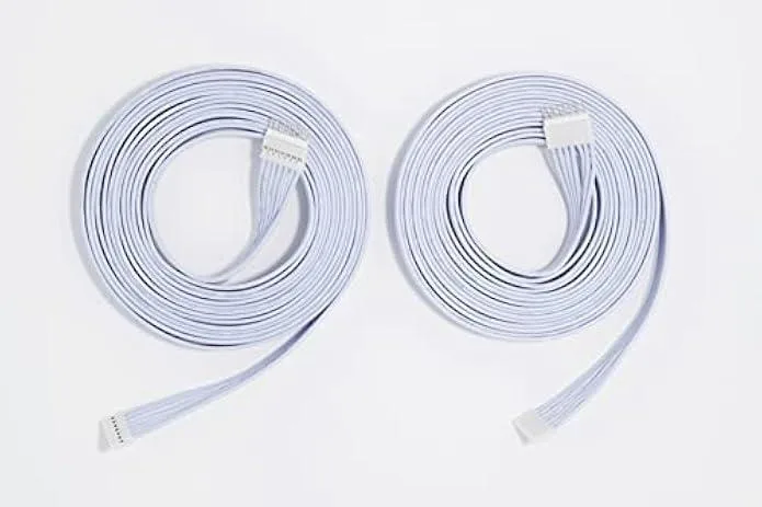 Two white flat 10ft extension cables with pin connectors