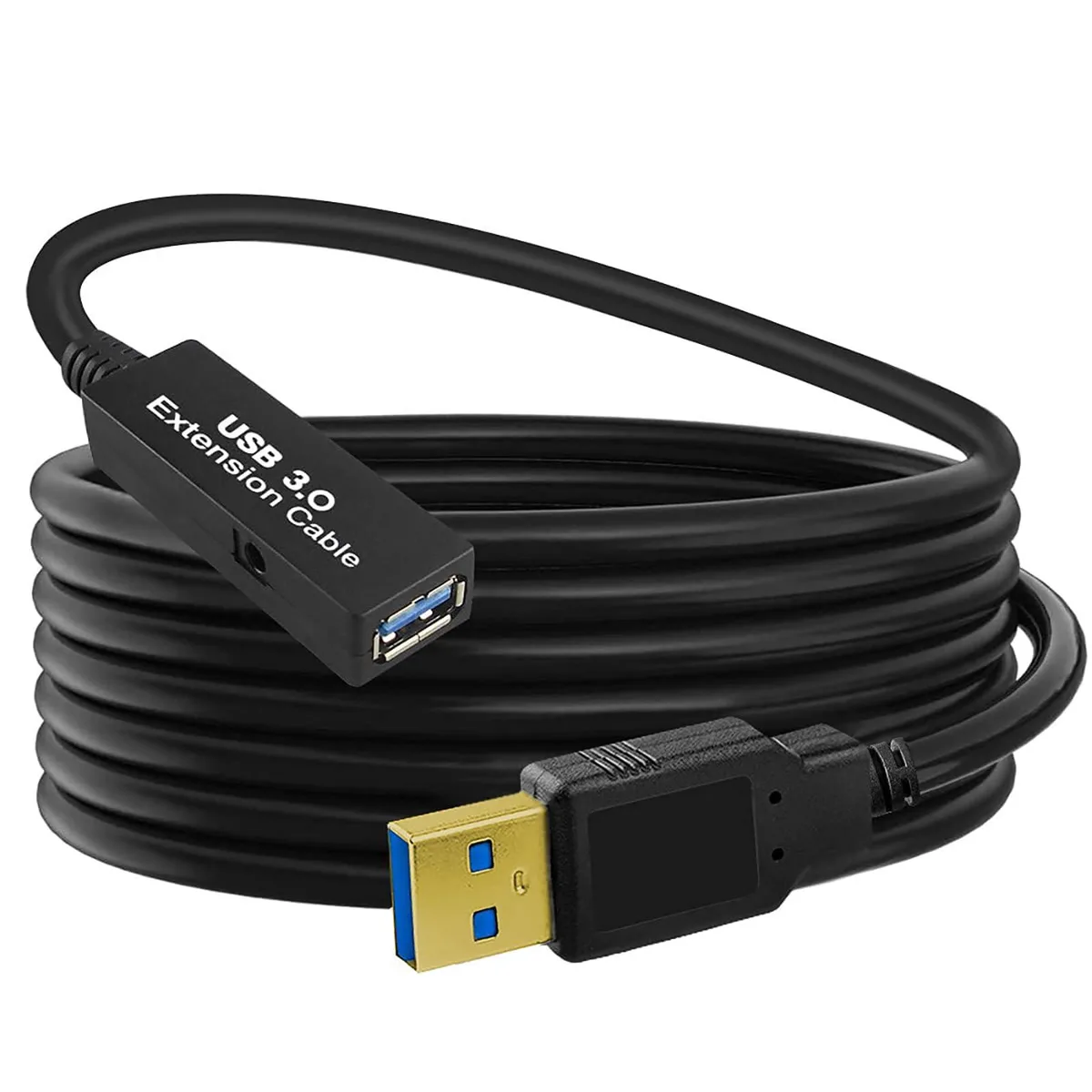 Black USB 3.0 active extension cable 25 ft A-Male to A-Female with signal booster
