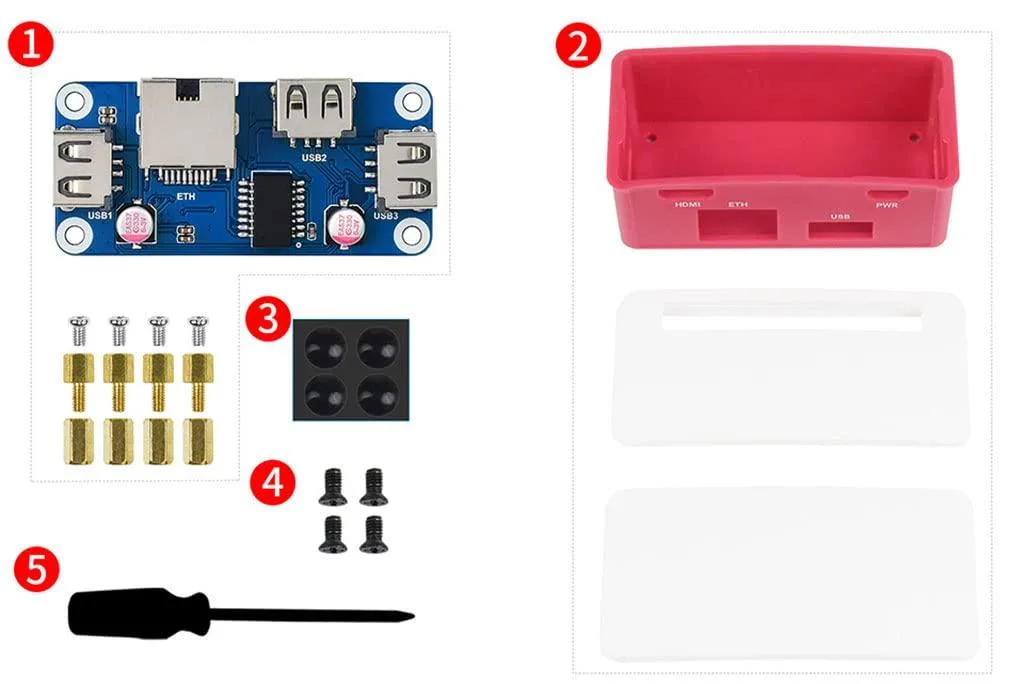 LORDWORLD LORDWORLD Ethernet USB Hub Box for Raspberry Pi Zero Series with ETH/USB HUB HAT (B) Expansion Board — product photo