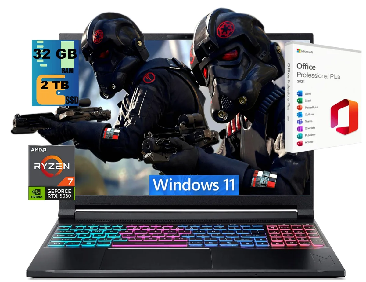 Acer America Acer Nitro V 16S gaming laptop 16 180Hz Ryzen 7 260 RTX 5060 32GB 2TB — product photo