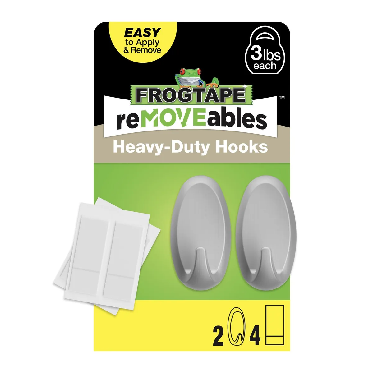 Two brushed nickel medium hooks with adhesive strips