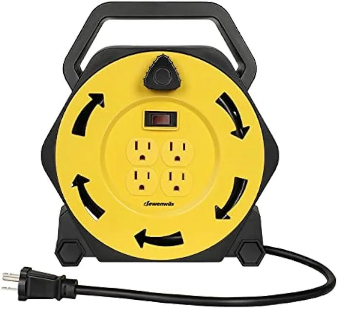 usbroway usbroway Extension Cord Reel 25 FT 16/3 AWG 4 Outlets 13A Breaker Yellow Black — product photo