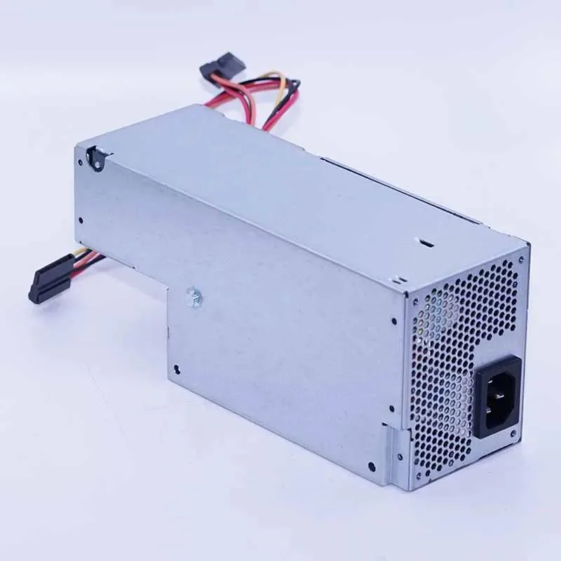 Rectangular silver server power supply unit with ventilation grille and power connector visible