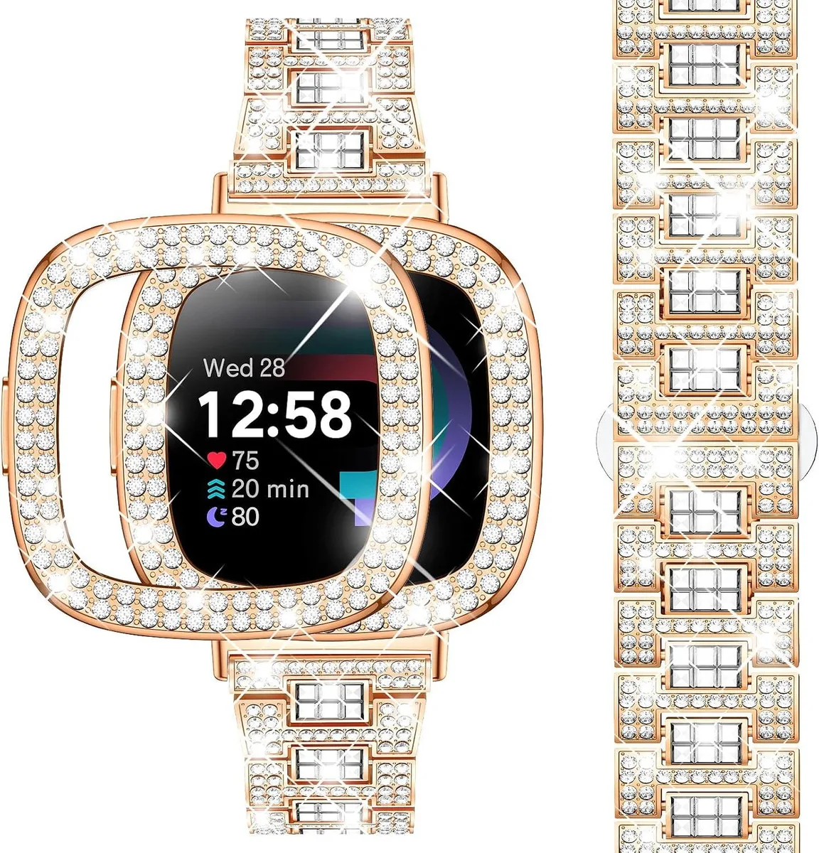 ETEIZU ETEIZU Bling Watch Band with Rhinestone Case for Fitbit Versa 4 Sense 2 Versa 3 accessory — product photo