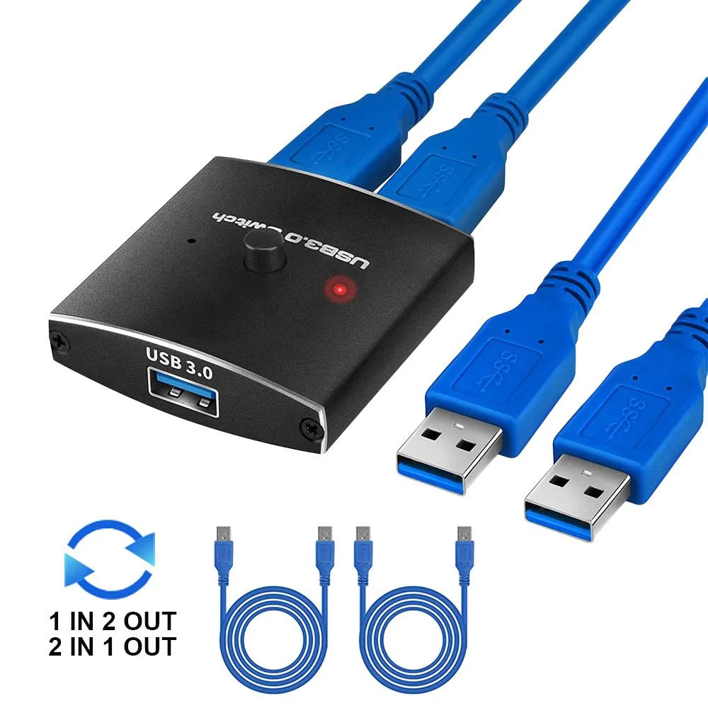 Jansicotek Jansicotek OZU3 Bi-Directional USB 3.0 Switch 2-in-1 Out / 1-in-2 Out 5Gbps 3.9ft cables — product photo
