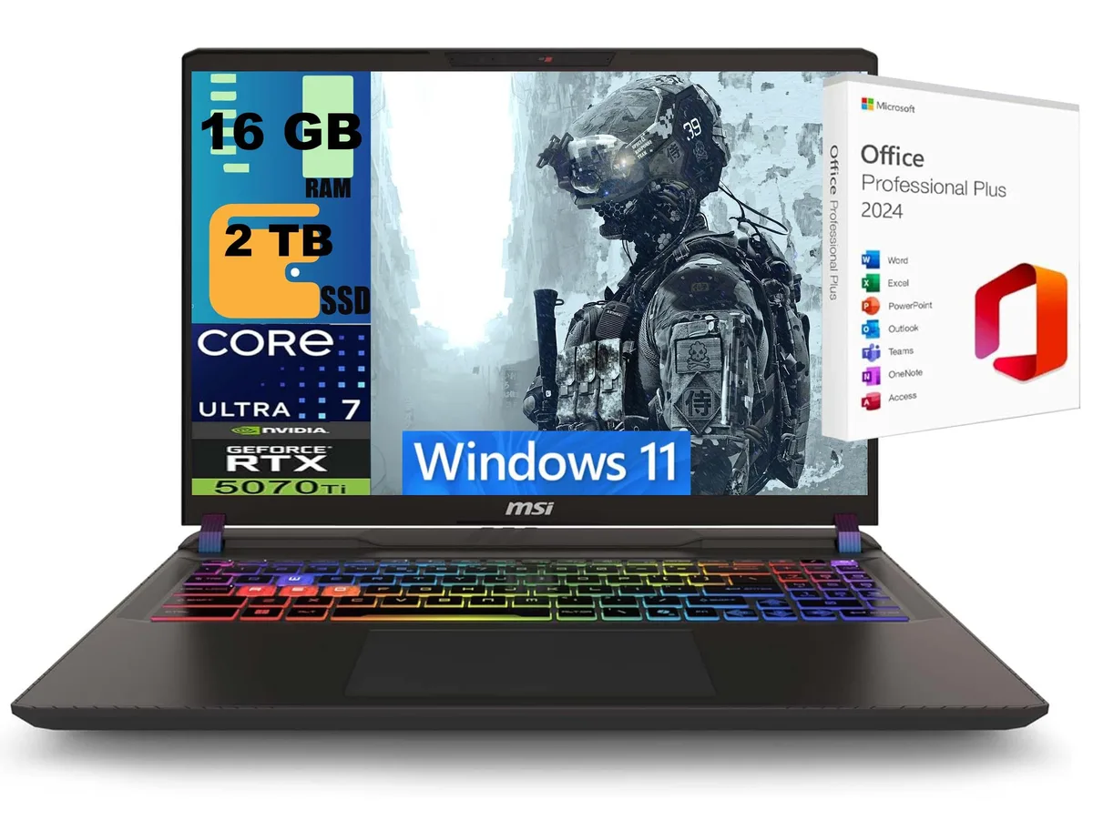 MSI MSI Vector 16 gaming laptop Ultra 7 255HX RTX 5070 Ti 16GB 2TB 16" 144Hz Gray — product photo