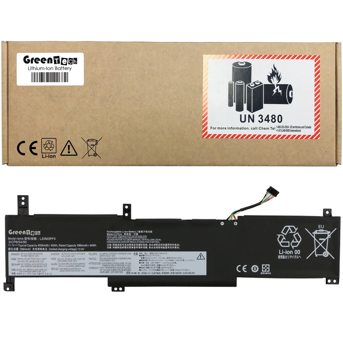 GreenTechLLC GreenTechLLC L20M3PF0 laptop battery 11.1V 4054mAh 45Wh 3-cell — product photo