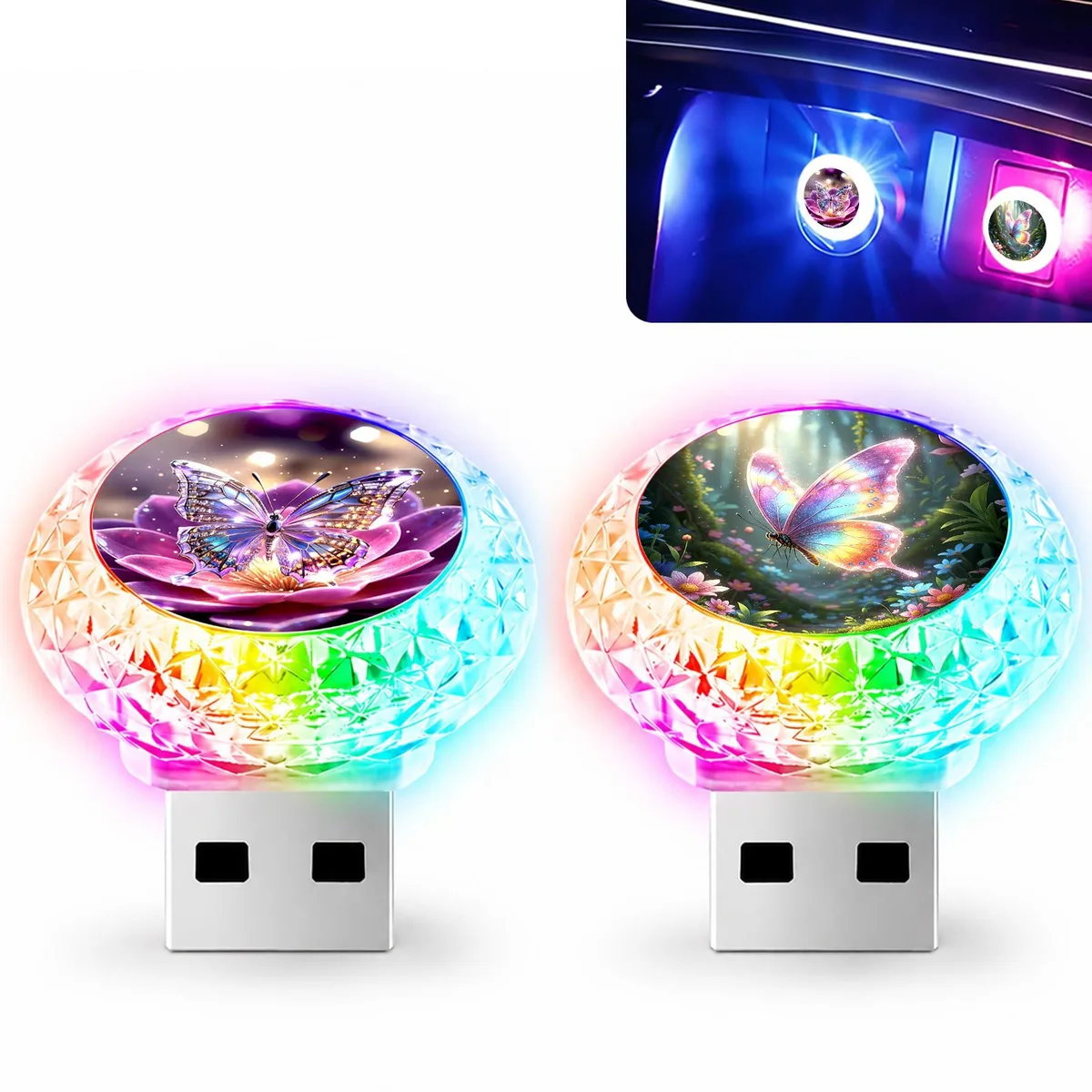  Butterfly USB LED Car Interior Atmosphere Lamp 2 Pcs — product photo