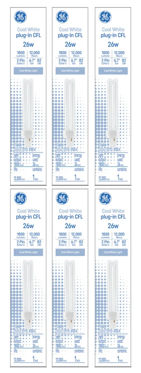 GE Lighting GE Lighting 26 W G24d-3 CFL Cool White 4100 K 6-pack — product photo
