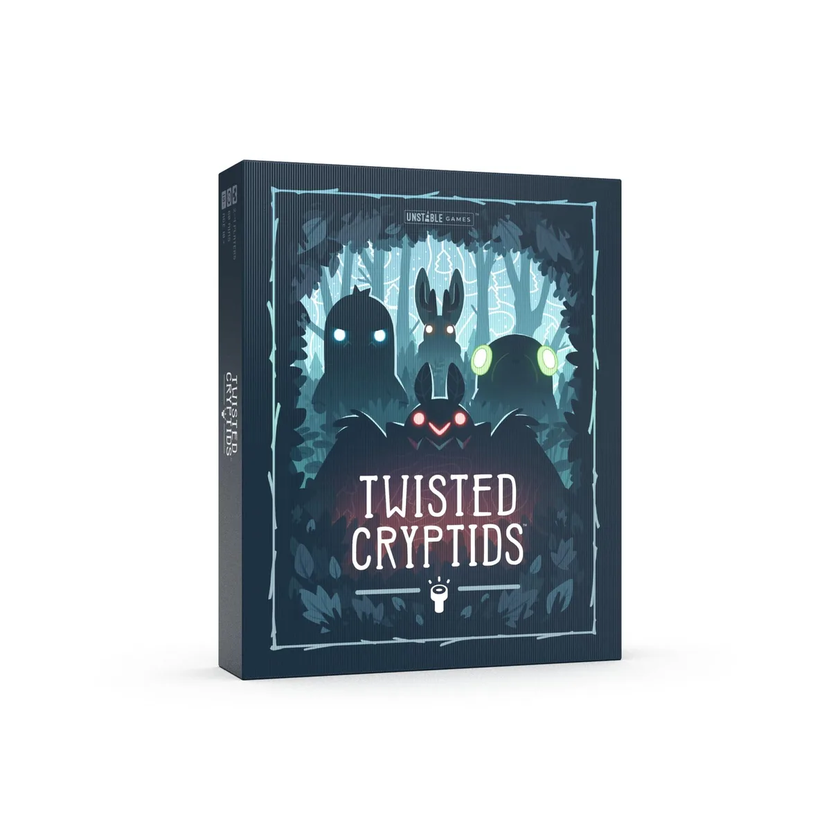 Rectangular game box with black lenticular cover art showing shifting cryptid illustrations