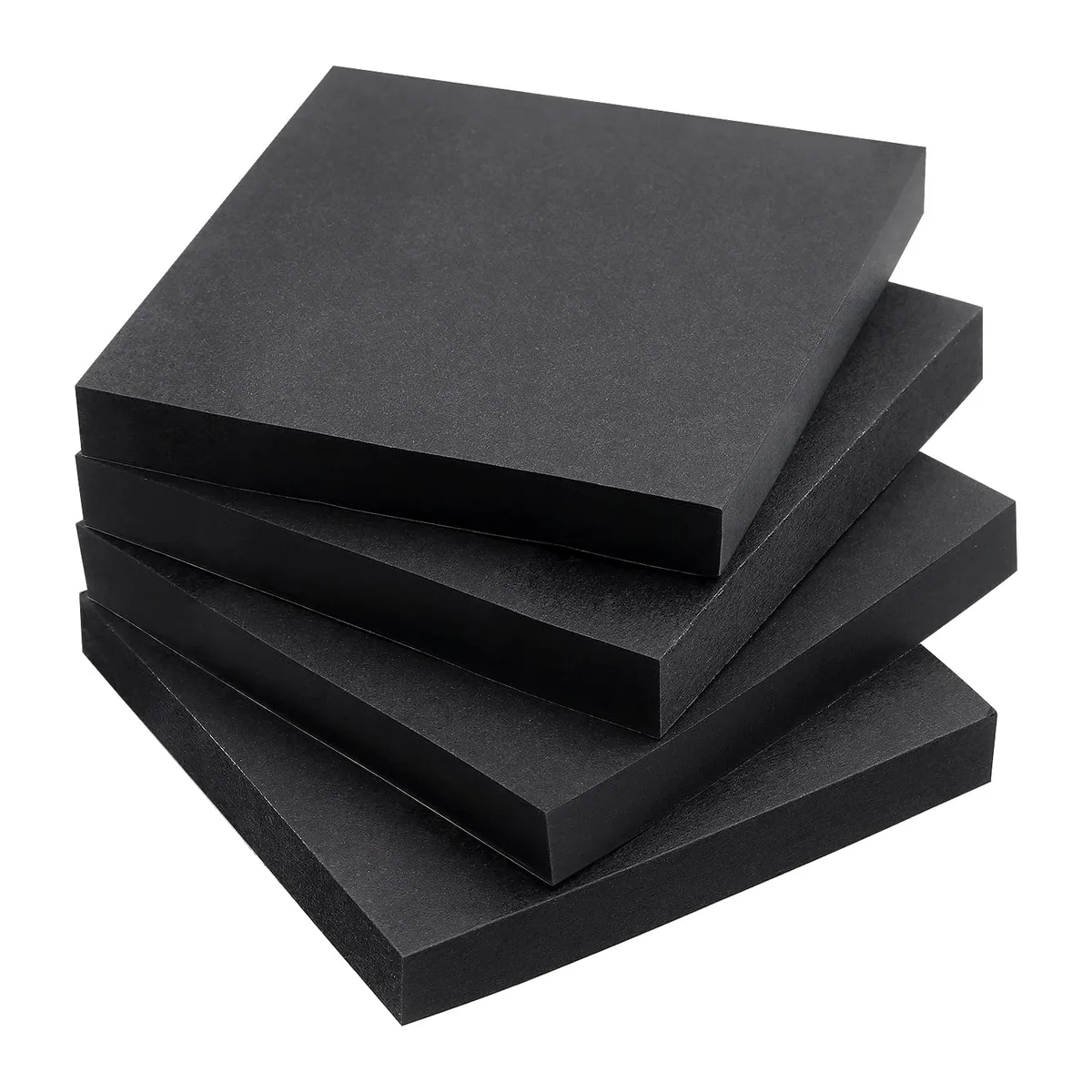 Four square black sticky-note pads, 3x3 inch, 90 sheets each