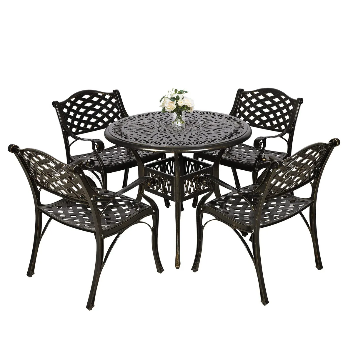 MEETWARM MEETWARM 5-Piece Cast Aluminum Dining Set Lattice Weave — product photo