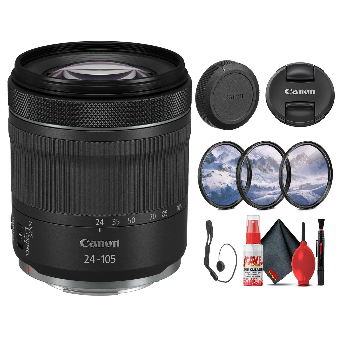 Canon Canon RF 24-105mm f/4-7.1 IS STM Lens Bundle with Filter Kit and Cap Keeper — product photo