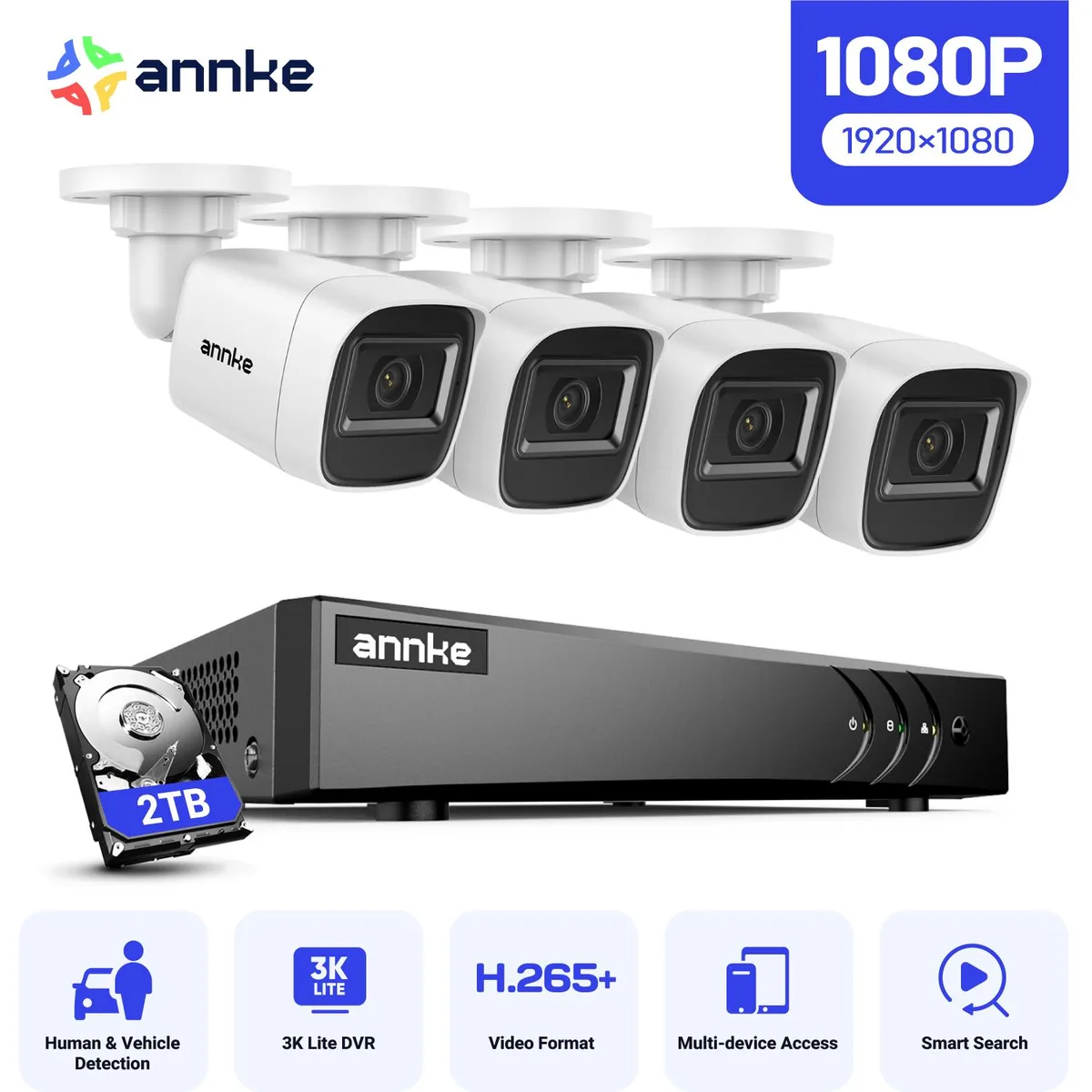 Annke Annke 8 Channel 3K Lite DVR 4 Camera 2TB HDD White surveillance security system — product photo