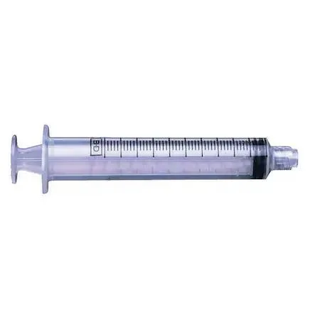 Translucent plastic 10 mL syringe with Luer Lock tip and graduated barrel