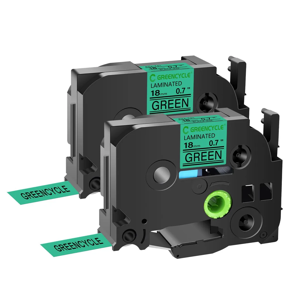 GREENCYCLE GREENCYCLE TZe-741 18mm Black on Green Laminated Label Tape 2 Pack — product photo