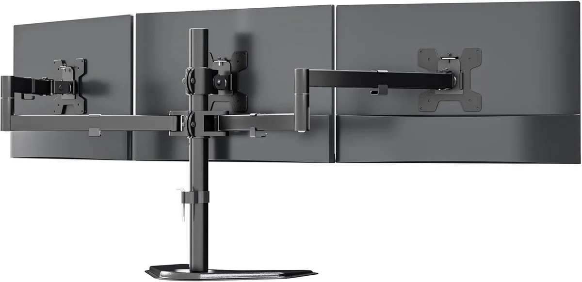 PISKEKAT PISKEKAT Triple Monitor Stand 3 Screens 27 inch 22 lbs VESA 75 100mm 16 Height 360 Rotate — product photo