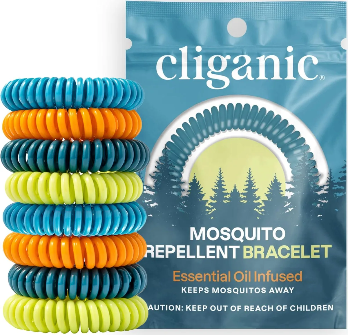 Twenty individually wrapped stretchy mosquito repellent bracelets in assorted colours