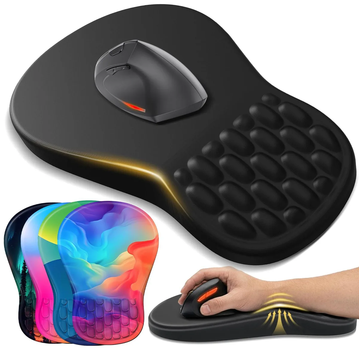  YIWEI Ergonomic Mouse Pad 11 x 7.9 in Black 1.2 mm — product photo