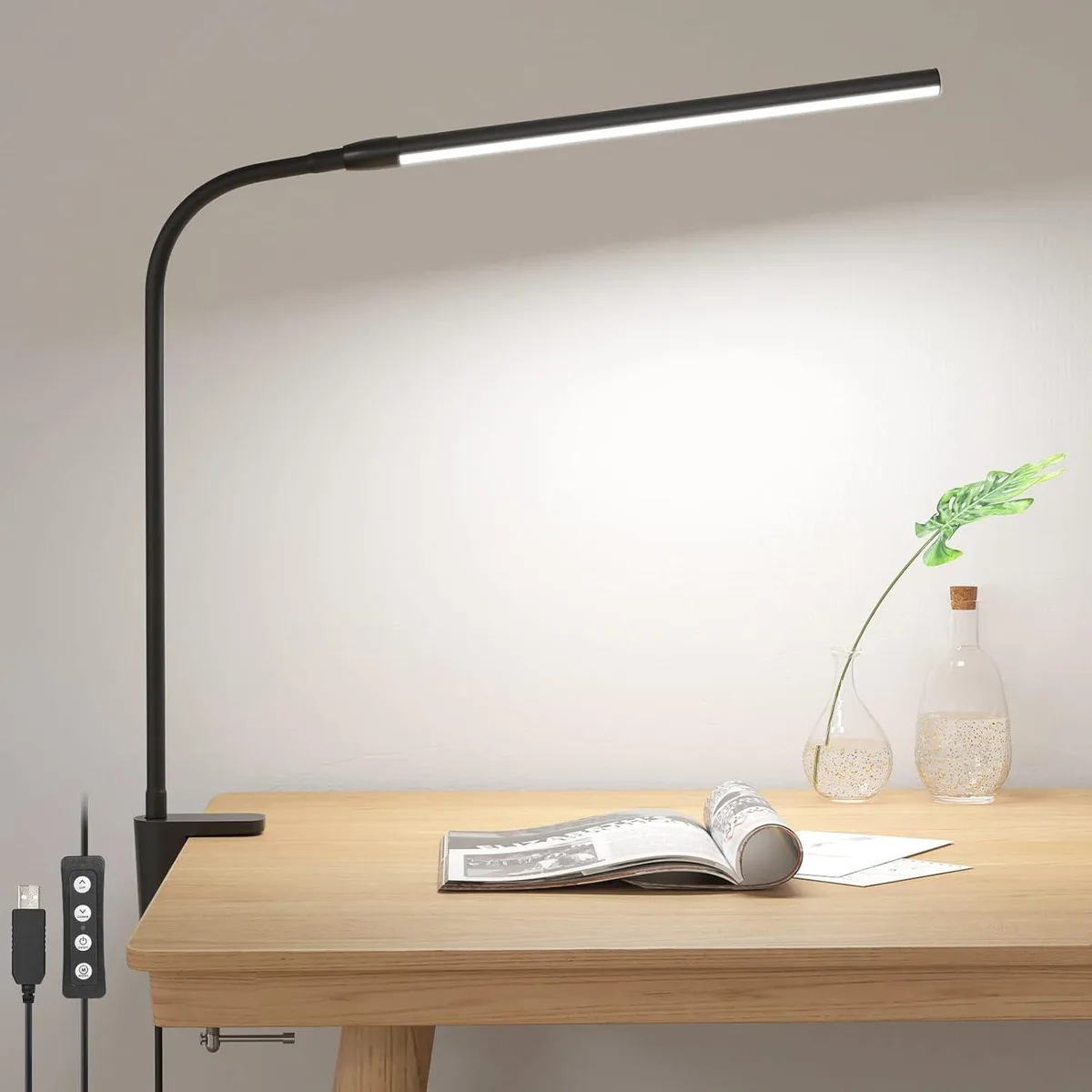 RUOCLRIS RUOCLRIS Clip-On Desk Lamp Black 54 LED 10 Brightness 3 Modes USB Gooseneck — product photo