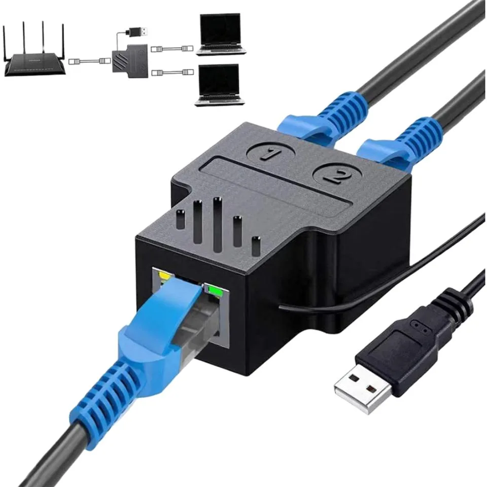 Jansicotek Jansicotek RJ45 1-to-2 Network Splitter Adapter with USB Power Cable 0.75m — product photo