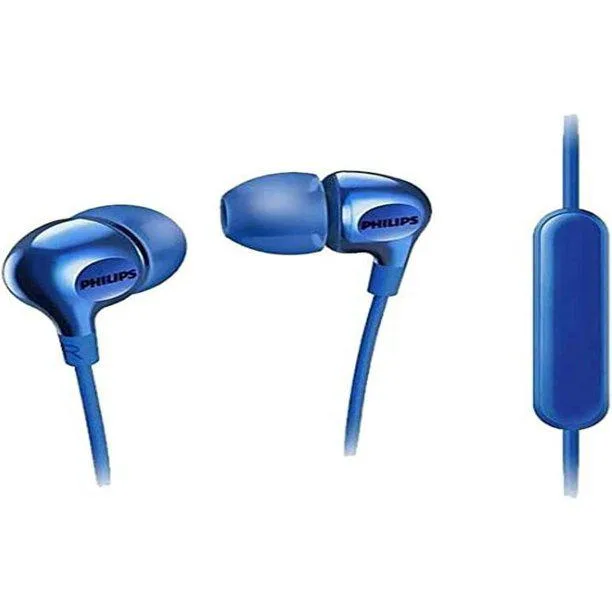 Blue in-ear headphones with inline mic and 1.2 m cable