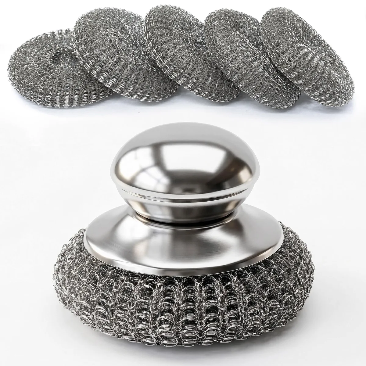  Steel Wool Scrubber with Handle 5 Pcs Stainless Steel Cleaning Kit — product photo