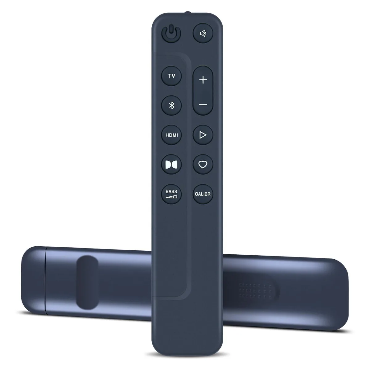 Compact black remote with smooth edges and anti-slip surface