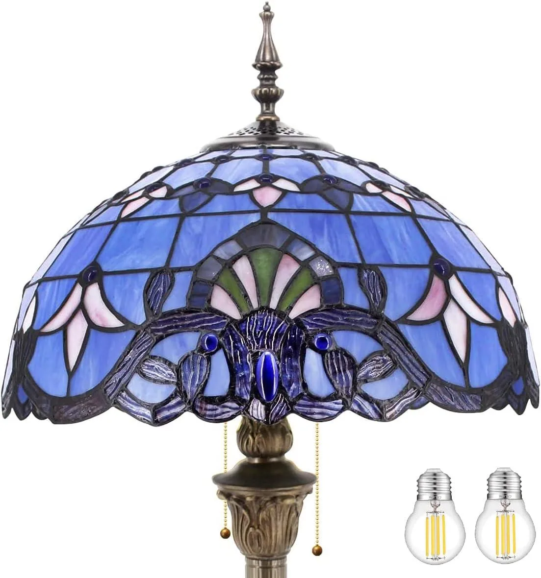 TUKO TUKO Tiffany Floor Lamp Blue Purple Baroque Stained Glass 16X16X64 Inches S003C Series — product photo