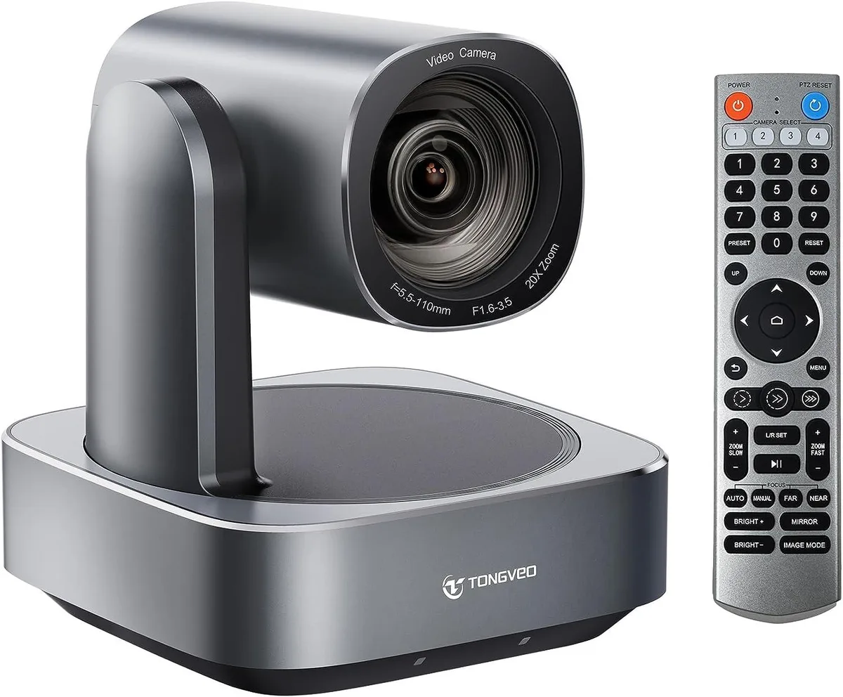 Compact metal PTZ camera with 20x optical zoom, horizontal rotation 175 degrees, vertical 90 degrees, IR remote included