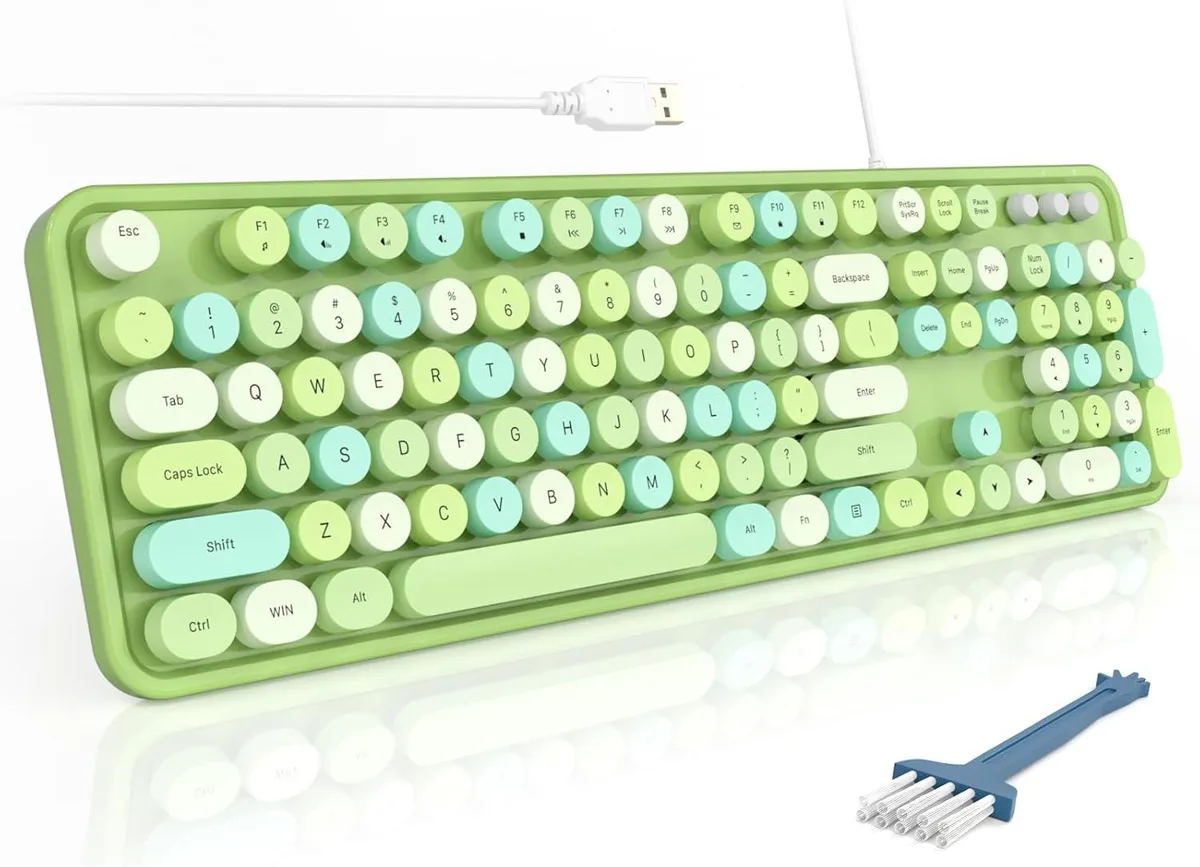 TUKO TUKO Retro Round Typewriter Gaming Keyboard Green Colorful — product photo