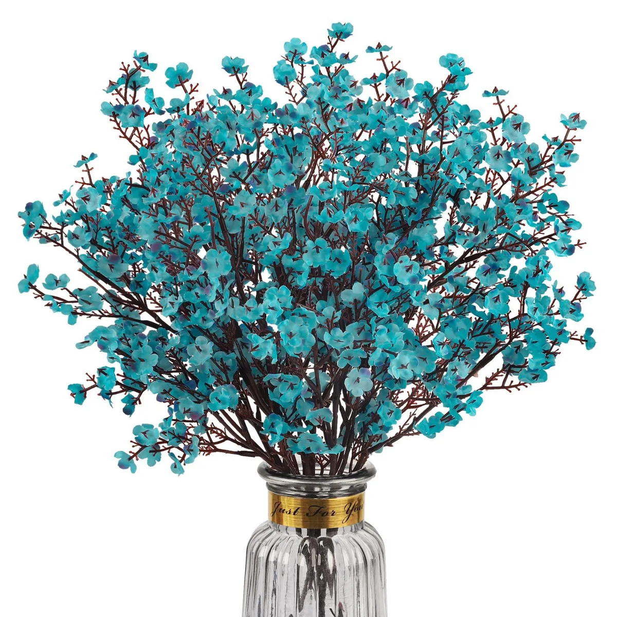  HIAGROW Baby's Breath Artificial Flowers 8 pcs Peacock Blue 50H 15W 15D .159 kg — product photo