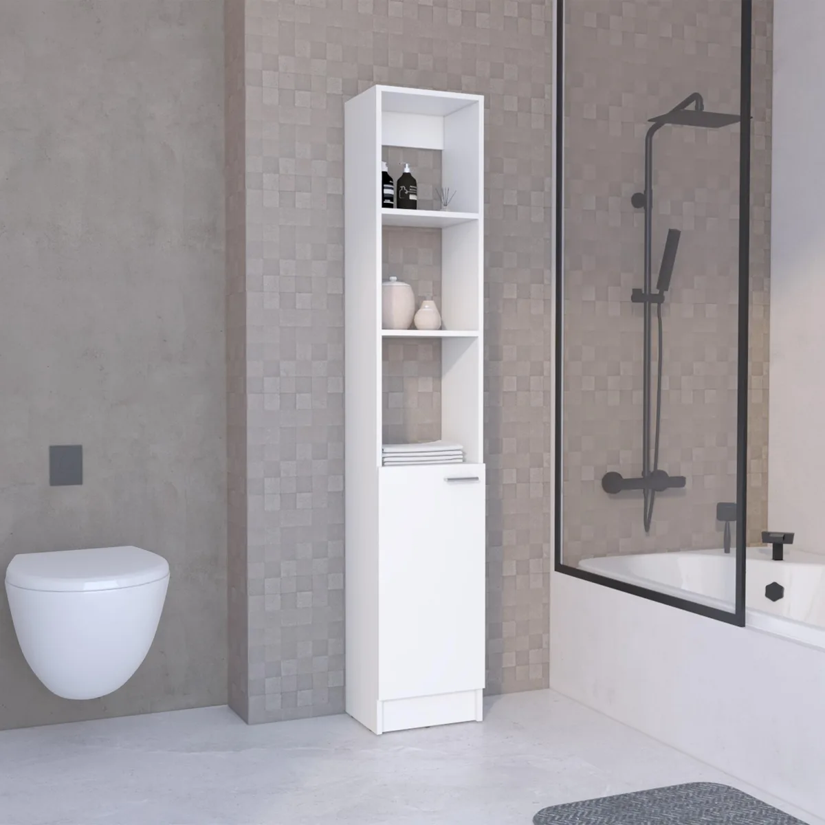 tuphen tuphen Linen Cabinet 1 Door 6 Shelves White 70.87x13.03x10.43 in — product photo