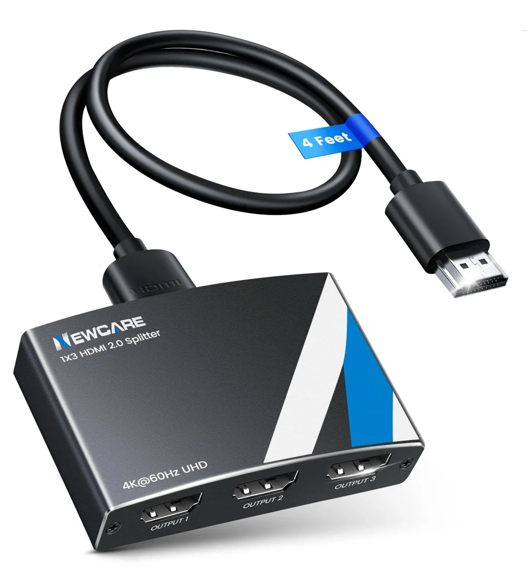 NEWCARE HDMI Splitter 1×3 4K@60Hz HDMI 2.0 HDCP 2.2 18.5Gbps 1ft Cable — product photo