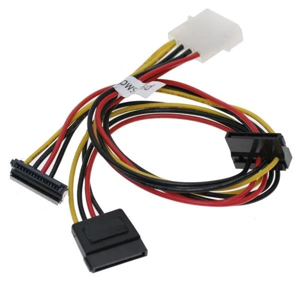 SATACables SATACables PWS2ESD 12 inch 15-pin SATA Y Power Cable, Three SATA Power from One MOLEX 4-pin Input — product photo