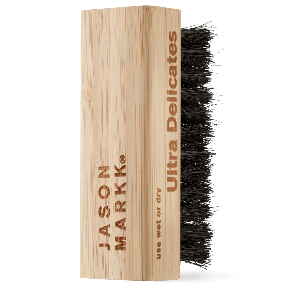 Yellow bamboo-handled shoe brush with soft horsehair bristles